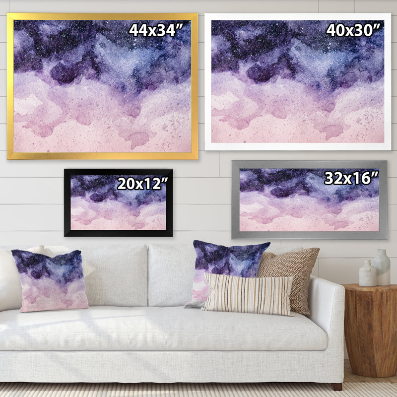 Abstract Purple Night Sky - Painting on Canvas, Black Picture Framed, 8" H x 12" W x 1" D