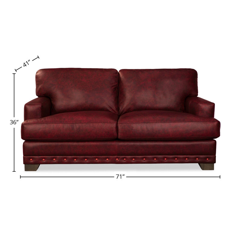 Nixson Upholstered 71'' Sofa, Nixson Red Genuine Leather