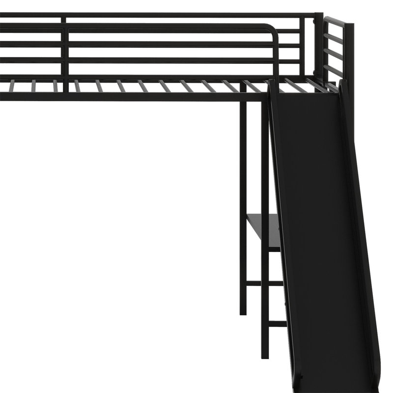 Lit superposé en L avec lit mezzanine, bureau intégré et glissade