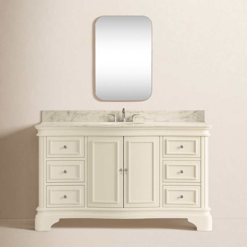 Twain 60" Single Bathroom Vanity Set with White Cabinet and Carrara Marble Countertop, White, Carrara Marble
