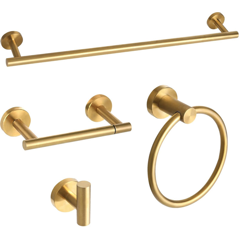 4-Piece Bathroom Hardware Set - Stainless Steel Towel Bar Set With Hand Towel Bar, Towel Ring, Toilet Paper Holder And Robe Hook - Wall Mounted For Bathroom