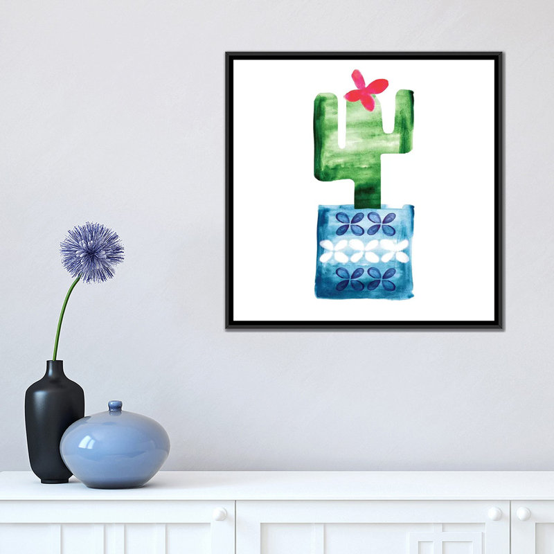 «Colorful Cactus VI», reproduction sur toile, H 18 po x l 18 po x P 1,5 po, Toile avec cadre noir, Pas de tapis