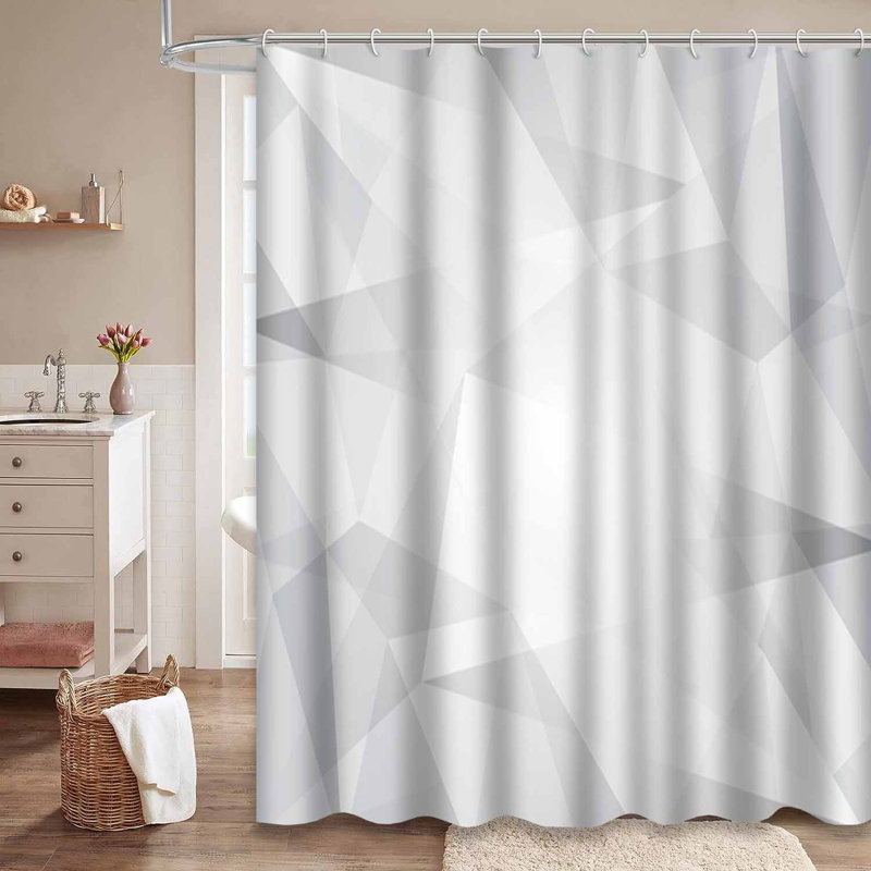 Rideau de douche abstrait géométrique blanc à 12 crochets, L 72 po x l 78 po