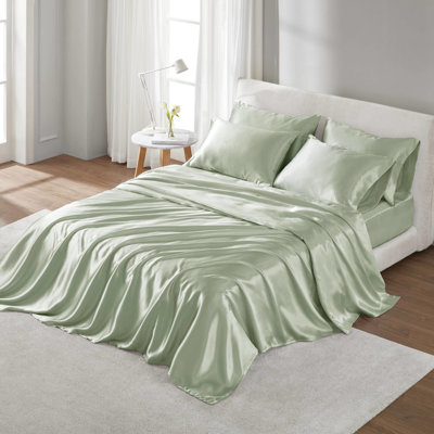 Ensemble de draps en satin sauge pour lit de bébé 4 pièces - doux et soyeux, doux pour les cheveux, froissé