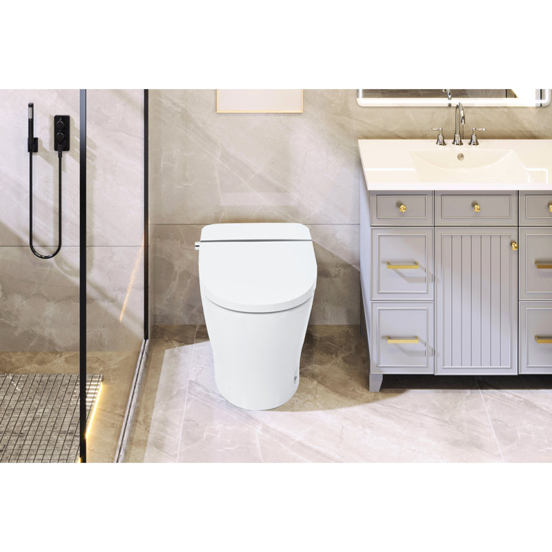 Toilette à siège chauffant - température réglable, double chasse, capteur infrarouge du pied, nuit à DEL, espace modèle compact
