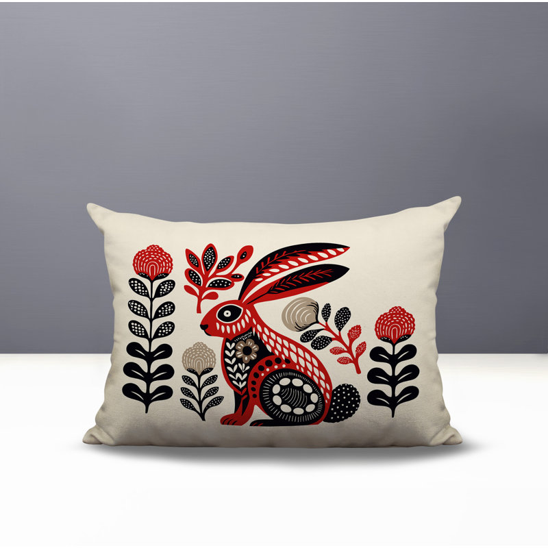 Coussin lombaire réversible intérieur / extérieur Timi Rabbit, Rouge, Rectangle H 18 po x l 25 po