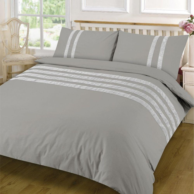 Fienley Cotton No Pattern Duvet Cover with Pillowcases Included, Double Duvet Cover + 2 Standard Pillowcases, Grey