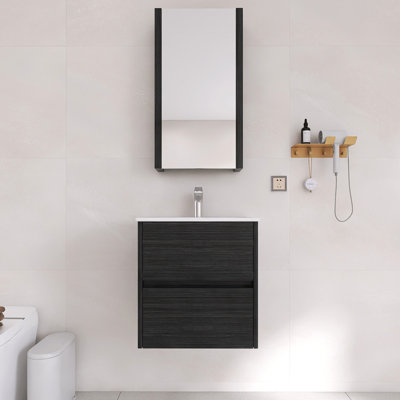 Ensemble de meuble-lavabo mural 20 po avec comptoir en céramique et armoire à pharmacie | Deux tiroirs à fermeture en douceur et finition imperméable à 5 couches