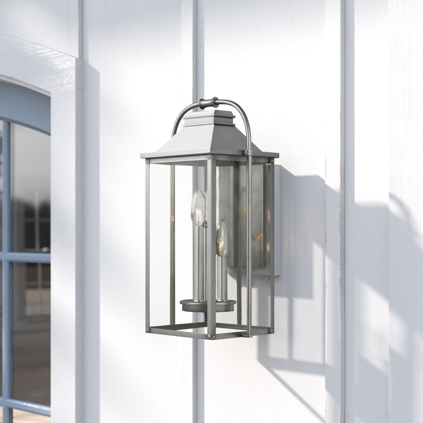 Newson 3-Light Outdoor Wall Lantern, 18.25" H x 8.75" W x 7.5" D, Painted Brushed Steel