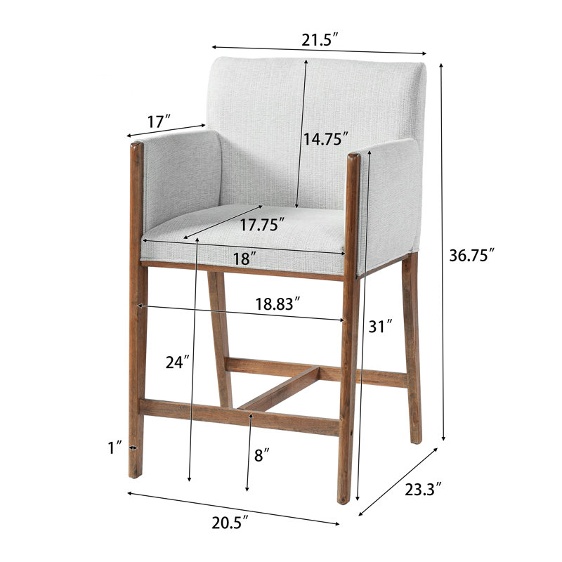 Brio Mid-Century Modern Upholstered Counter Stool with Arm, Beige Cushion/Walnut Frame