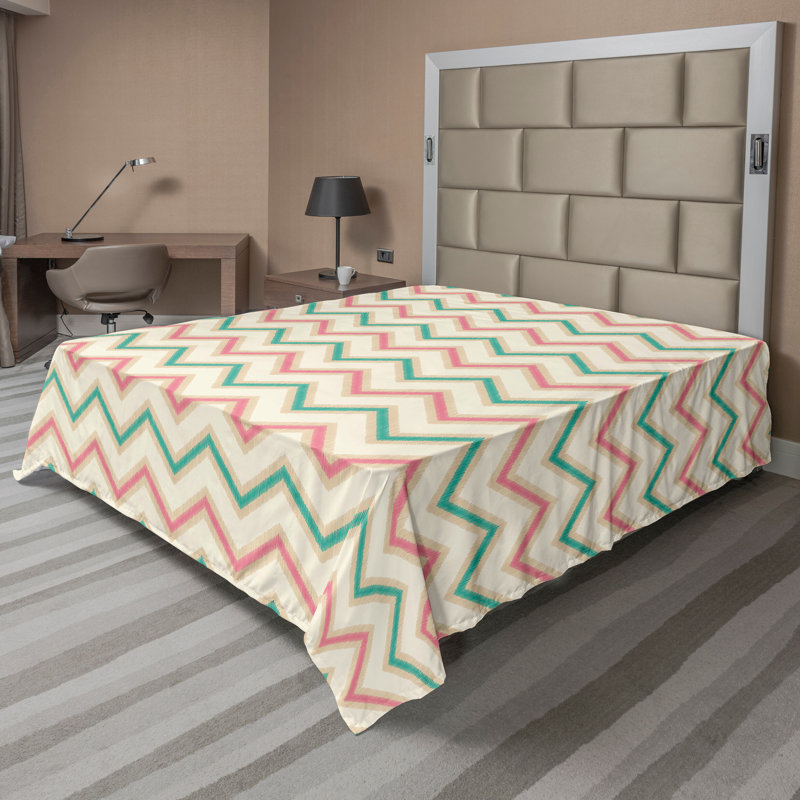 Ambesonne Top Flat Sheet Royal, Full Flat Sheet, Pink Cream Green Chevron 5