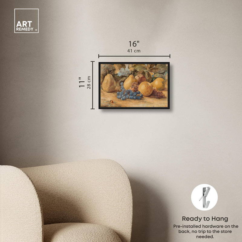 Nature morte aux fruits sur toile enduite – Décoration murale d'automne par Art Remedy, Cadre noir, H 11 po x l 16 po
