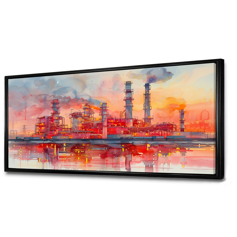 Rouge, orange, centrale électrique, paysage, centrales électriques, salon, H 28 po x l 60 po x P 1,5 po, Cadre flottant noir