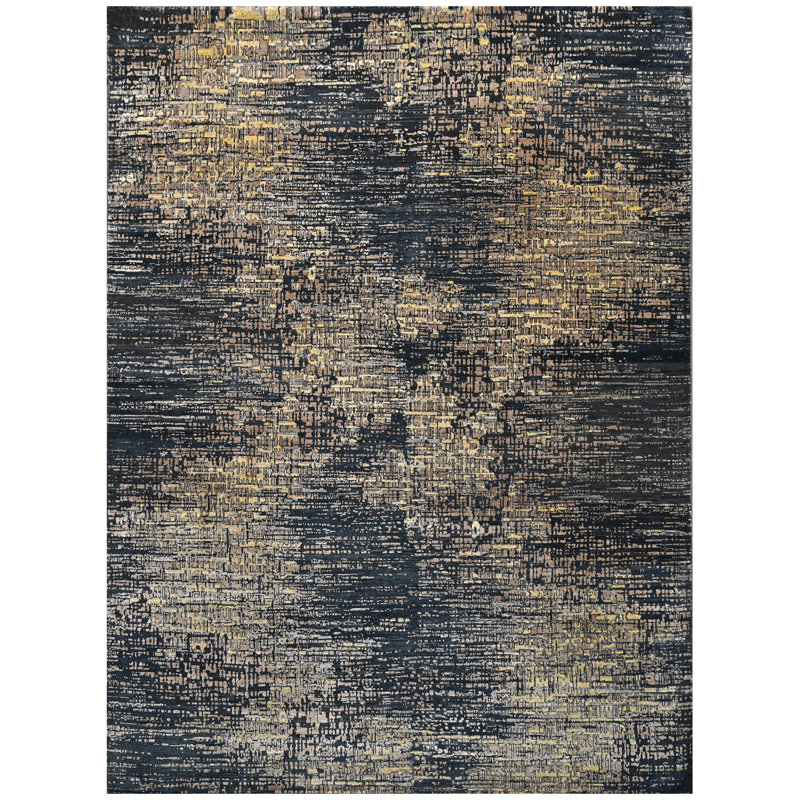 Tapis bleu et or noué à la main de haute qualité