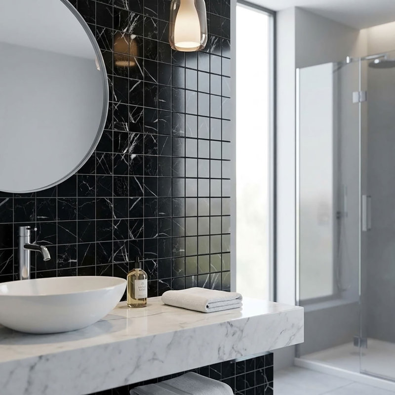 Nero Marquina Honed 2x2 Square Marble Mosaic