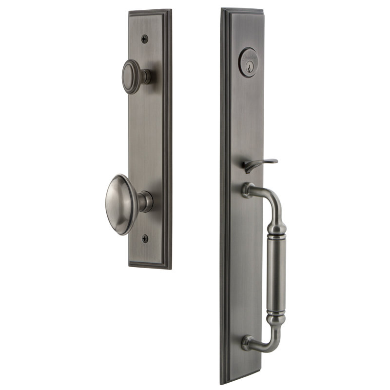 Carré Handleset with Single Cylinder Deadbolt and Eden Prairie Door Knob and Rosette, Antique Pewter, 2.375"