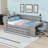 Full Size Wood Daybed with LED Strip, Trundle, Built-In Charging Station and Convertible Desk-1355150759