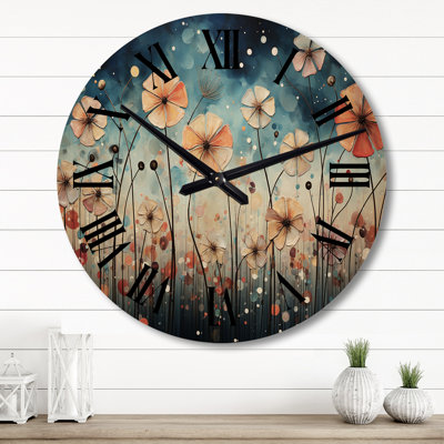 Blue Dandelion Floral Symphony III - Floral Oversized Wood Wall Clock