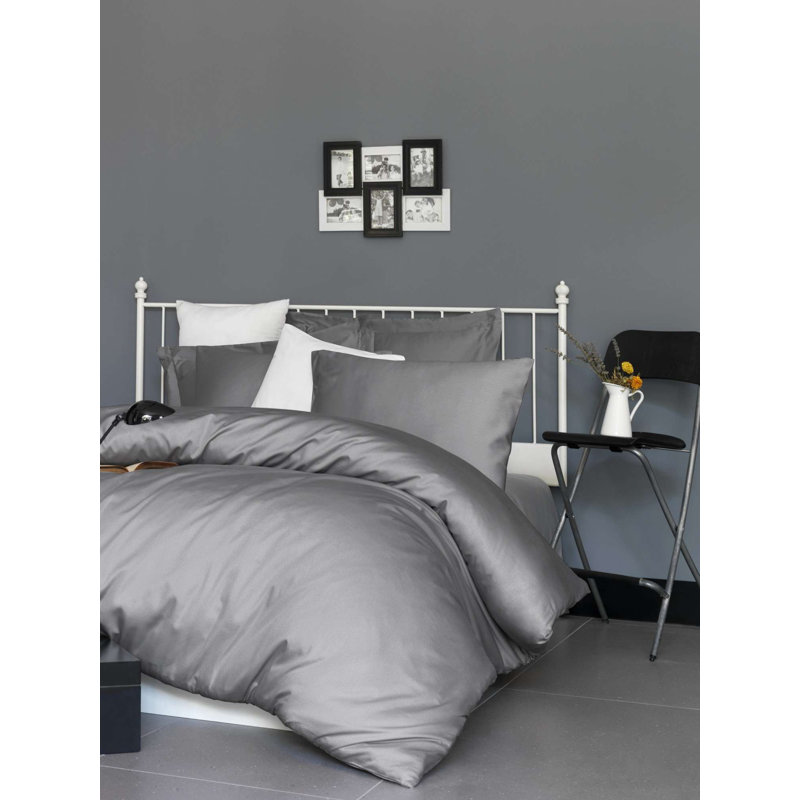 Luxurious Dark Grey Satin Quilt Cover Set, 100% Cotton, 53.1 x 78.7 inches (Quilt) & 31.5 x 31.5 inches (Pillowcase) | 210 Thread Count, Button Closure, Machine Washable at 86°F | Soft, Elegant & Durable Bedding Essentials
