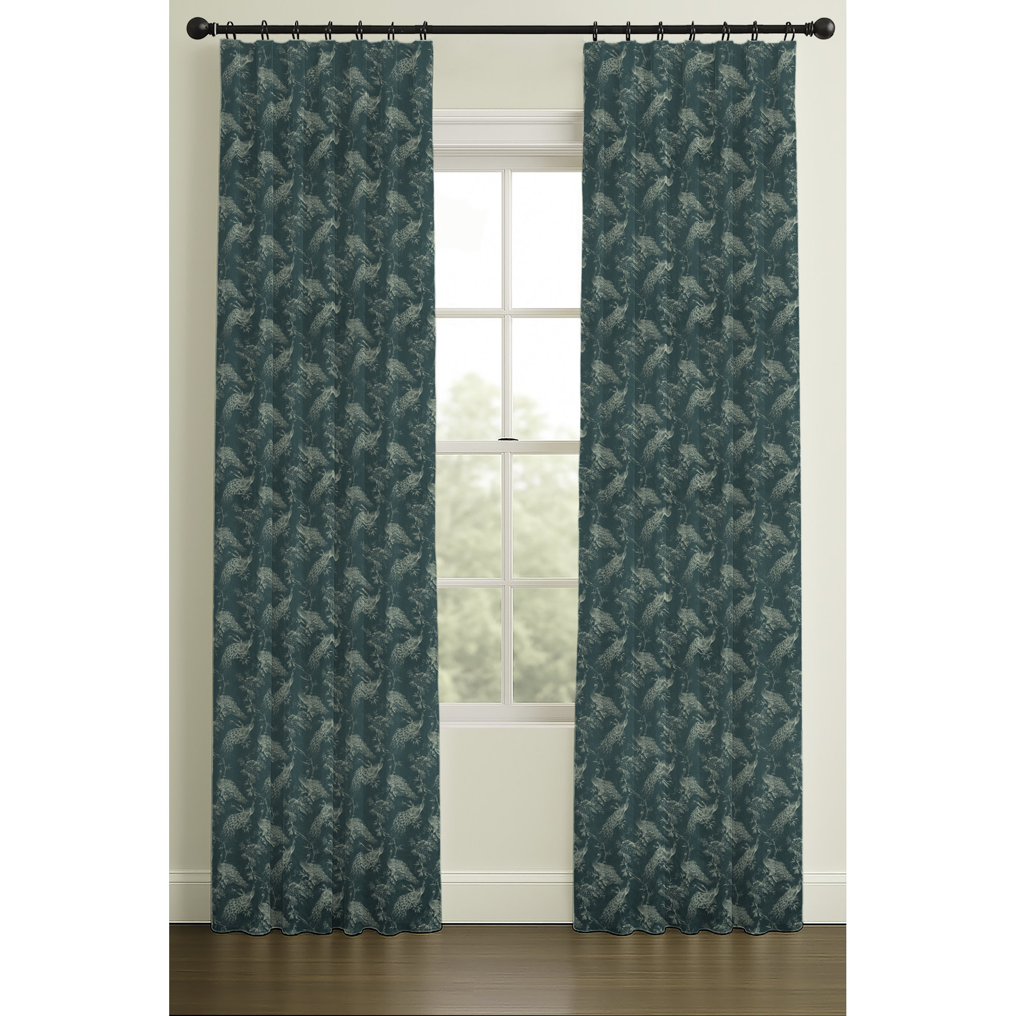 120" Inverted Pleat Blackout Lining Jacquard Morris Sapphire, Single, 50" W x 84" L, Rod Pocket