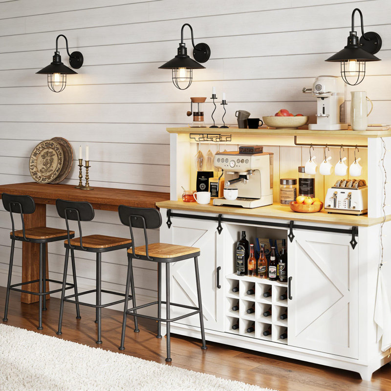55 in Coffee Bar Cabinet with Power Outlet & LED Light for Home