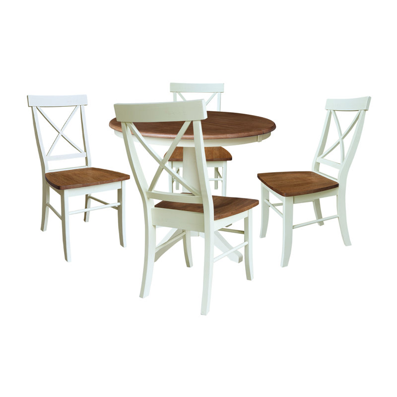 Chapital Extendable Solid Wood Dining Set, 5, Hickory/Shell