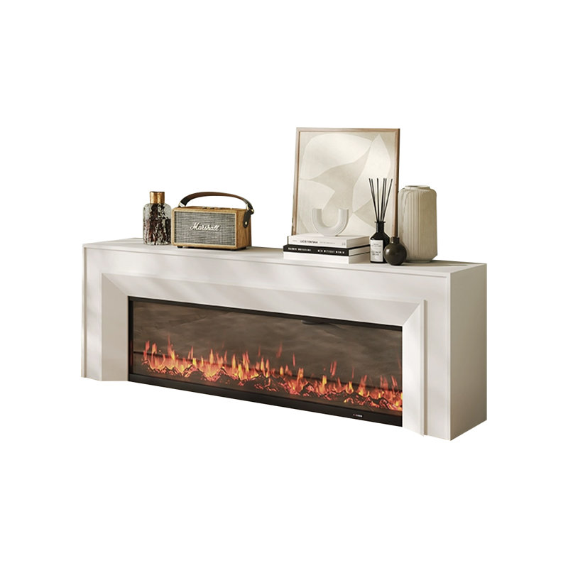White Solid Wood TV Cabinet Fireplace, 23.62" H x 78.74" W x 12.6" D, White