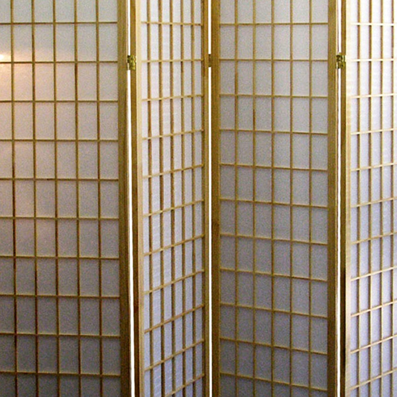 70" Japanese Style 4 Room Divider With Natural Wood. Define Private Zone. 4 Paper Panels. Folds Easily For Storage. Multicolor. 70 In H. 10 W. 60 D. 17 Lb Weight Divider, Wood Finish. Privacy Space.