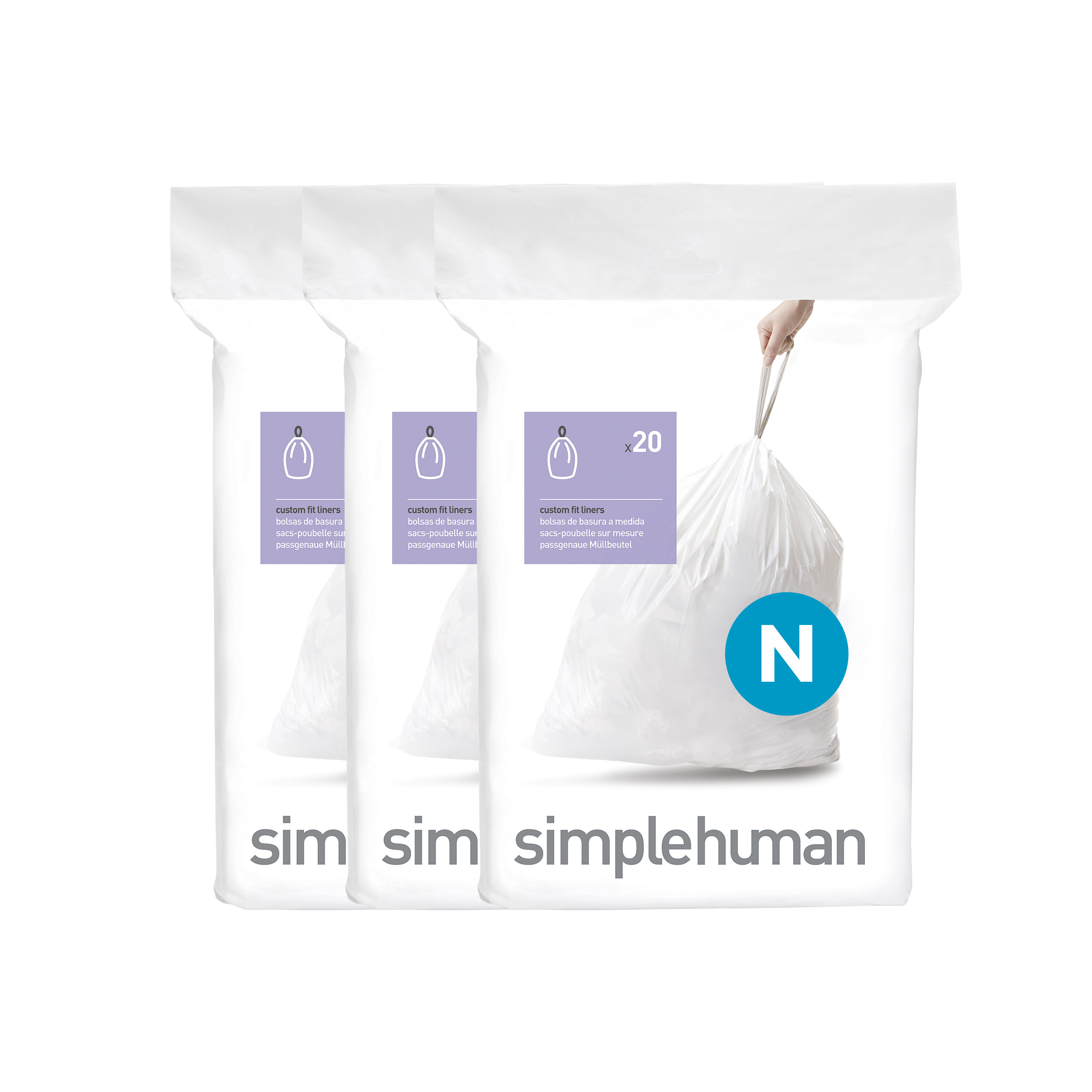 Simplehuman Code N Custom Fit Drawstring Trash Bags, 45-50 Liter