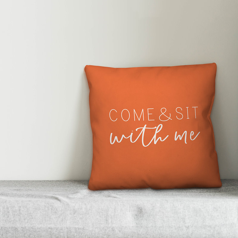 Textual Outdoor Throw Pillow, 18" H x 18" W, Orange
