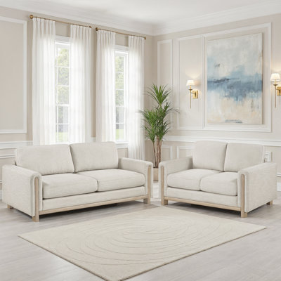 Boskovice Modern & Contemporary 2-Piece Living Room Set with Textured Fabric Upholstery, Natural Solid Wood Legs & Superior High-Density Foam over Pocket Coils Comfort