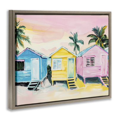 Cadre flottant pastel tropical Beach Cabins, design par Arlington Prints