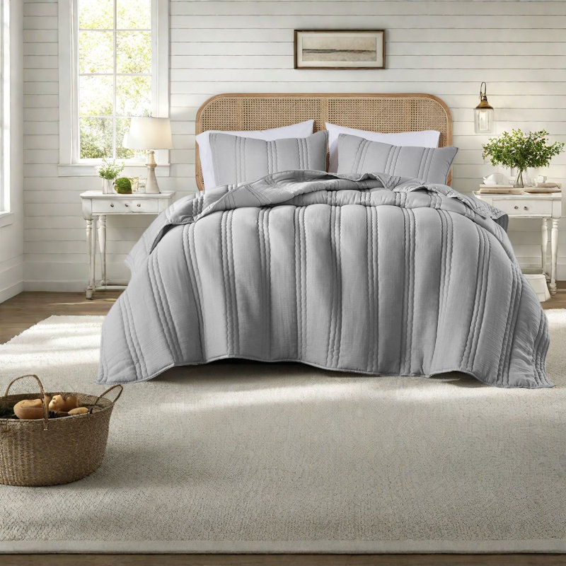 Ensembles de literie gris antimicrobien, courtepointe en polyester 3 pièces pour chambres à coucher modernes