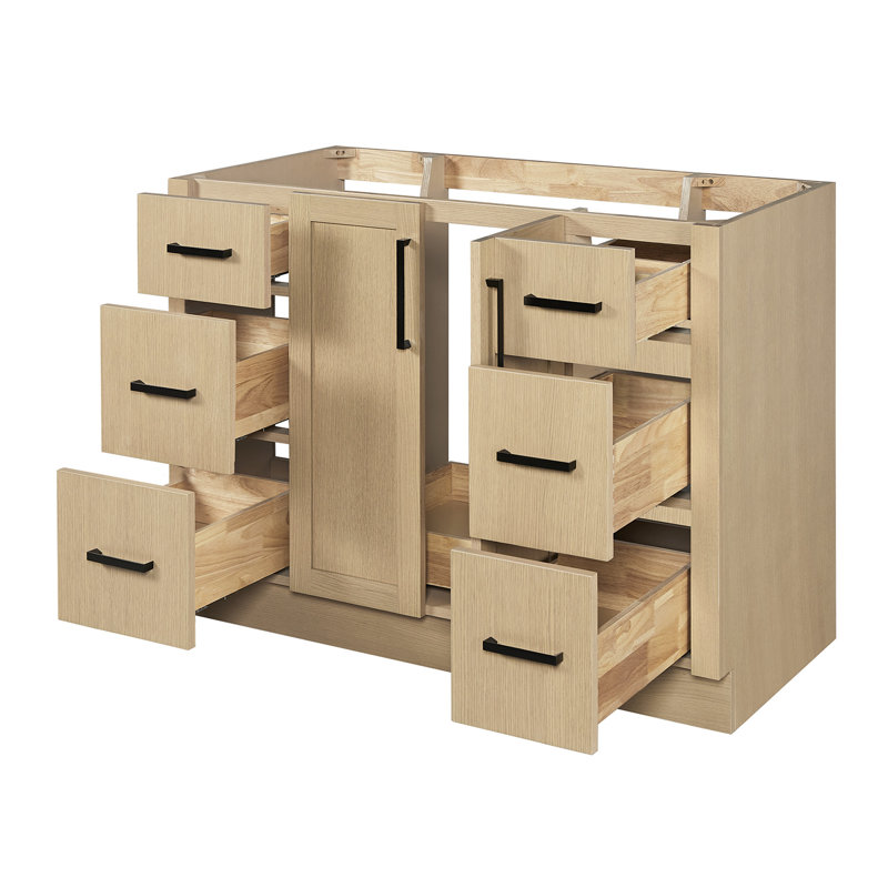 Meuble-lavabo ovale simple de 122 cm (48 po) avec comptoir en quartz blanc de Carrare de 3,8 cm (1,5 po) en chêne naturel