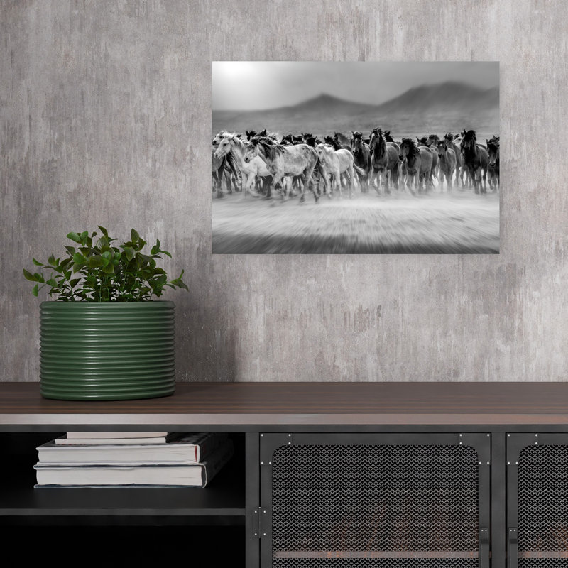 Galloping Horse Herd Dramatic Abstract Contemporary Horse Nature Wildlife Wall Art Print 1 Piece Wrapped Canvas Wall Art