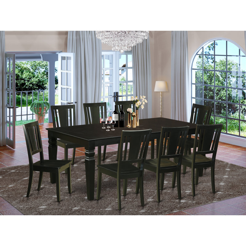 9 Piece Kitchen Table Set Includes a Rectangle Dining Table with Butterfly Leaf and 8 Dining Room Chairs, Black, 9