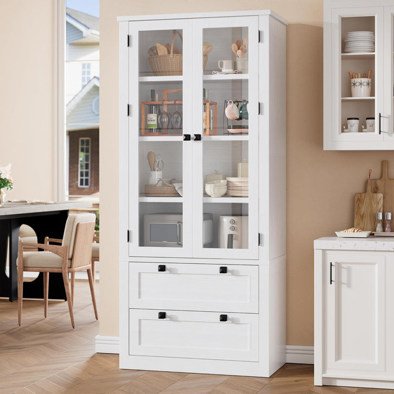 Armoire de cuisine - armoire de rangement haute de 72 po avec 2 grands tiroirs et 3 tablettes réglables, Blanc