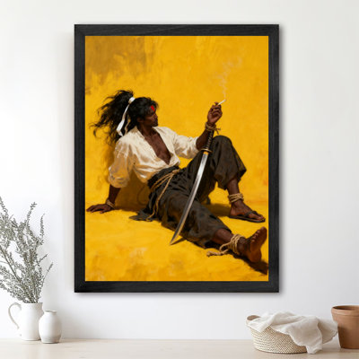 Black Framed Vintage Ronin Swordsman Wall Art Retro Style Framed Prints