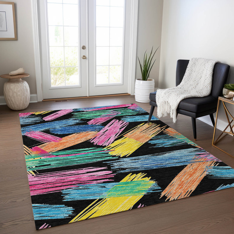 Elain Black Washable Indoor-Outdoor Rug - LOOMLAN, 9' x 12'