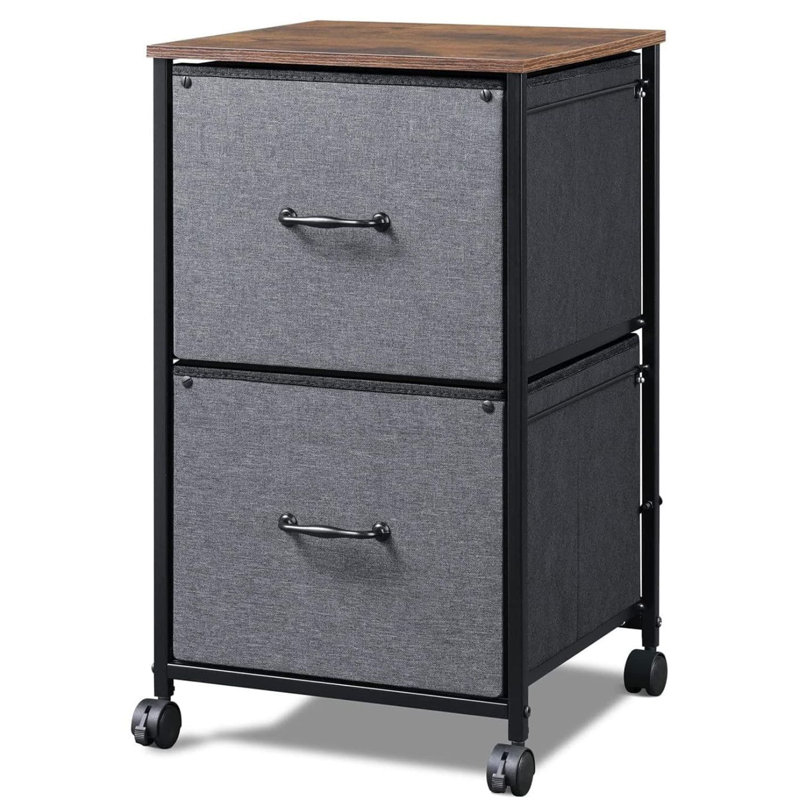 Kahira 2 Drawer Mobile File Cabinet, Wood Top Home Office Filing Cabinets, Printer Cabinet Fits Letter Files
