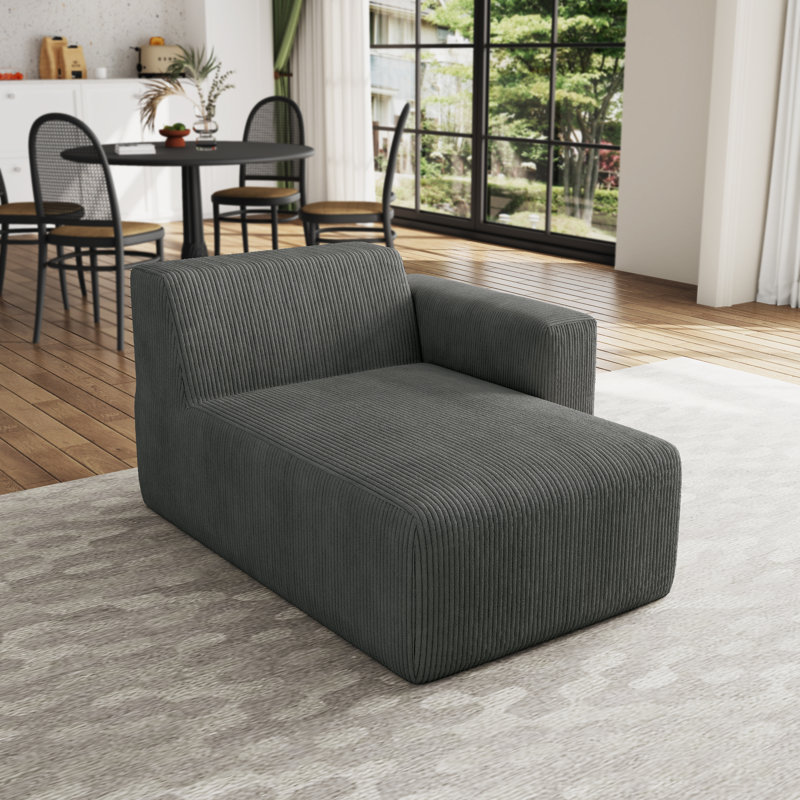 Upholstered Chaise Lounge, Grey, Right Hand Facing