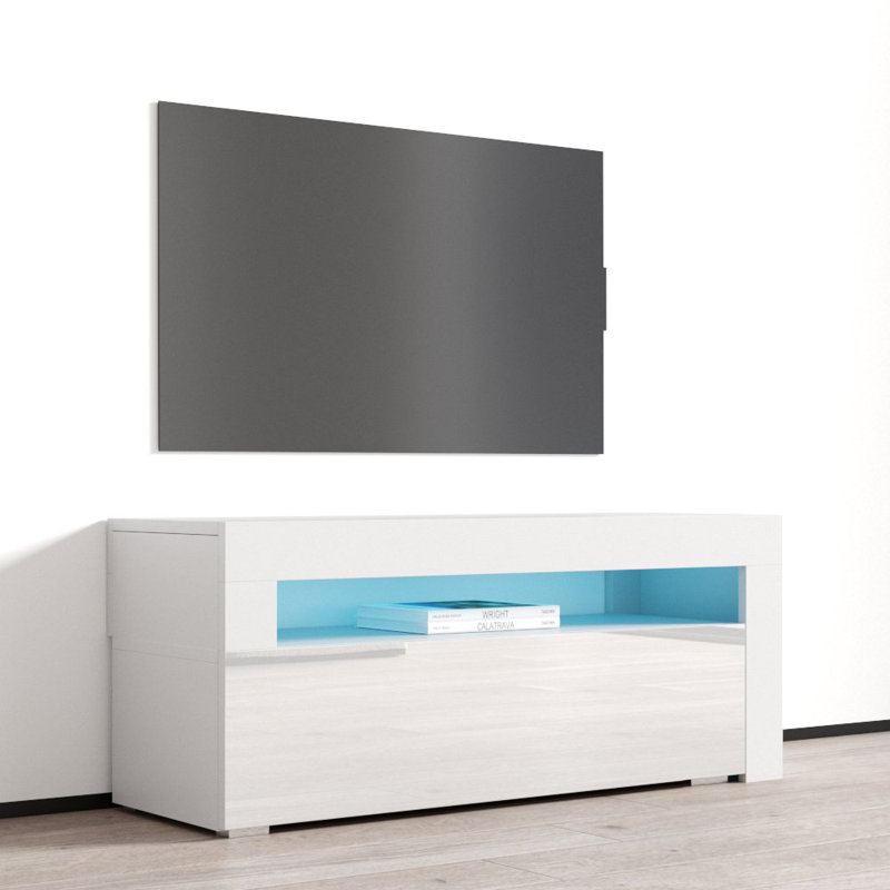 Meuble télé 90 po avec éclairage DEL, finition ultrabrillante, Blanc