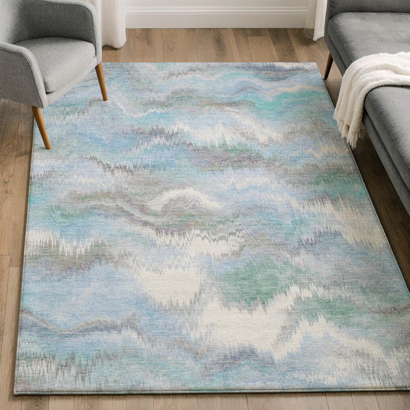 Tapis tourbillon AMF2258 de qualité supérieure lavable à la machine, Denim, 2'6" x 3'10"