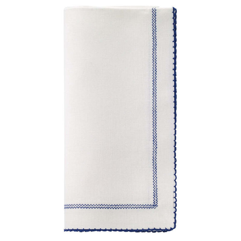 Picot Linen Chevron Square Napkin, White/Navy