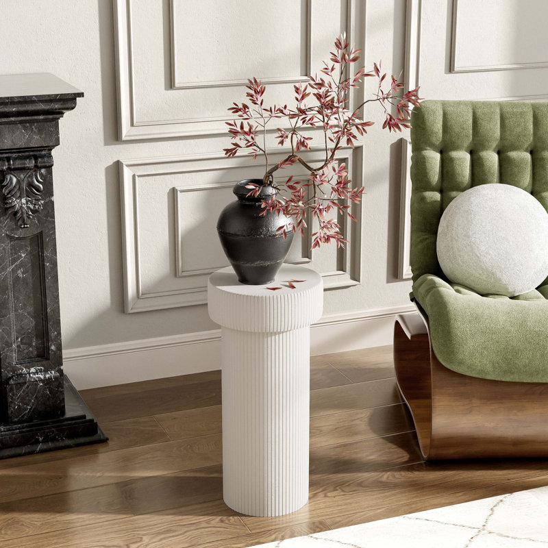 Support pour plante à colonne piédestal en oxyde de magnésium Kian, Blanc