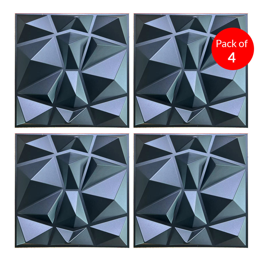 Ener-J Black 3D Pvc Wall Panel, Faceted Diamond Design, Size: 500X500x1mm | Pack Of 4 - Image 5