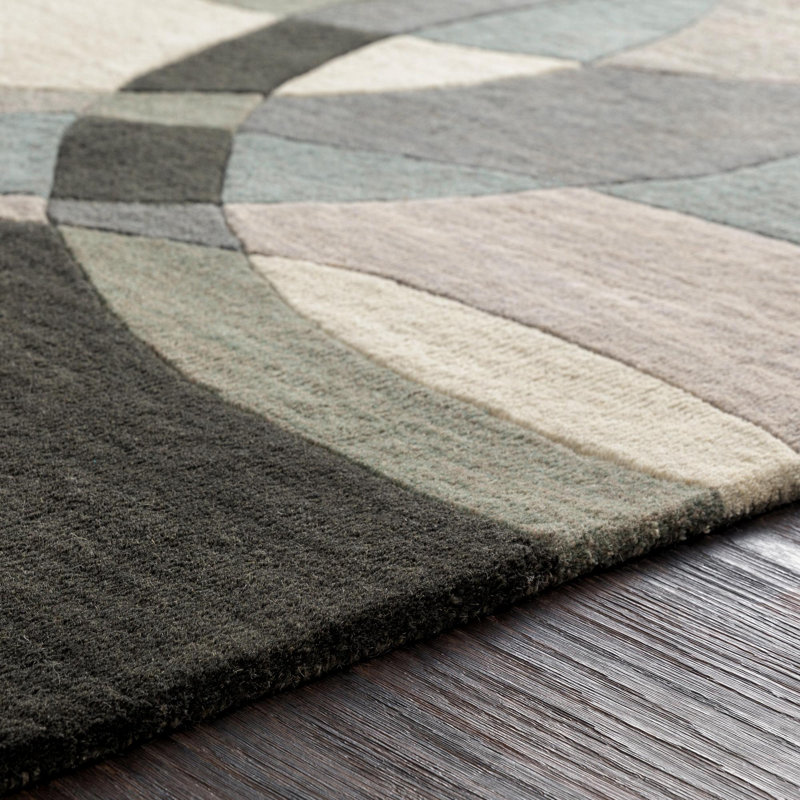 Tapis multicolore en laine touffetée à la main à motif géométrique Ayeln, Rectangle 12 pi x 15 pi