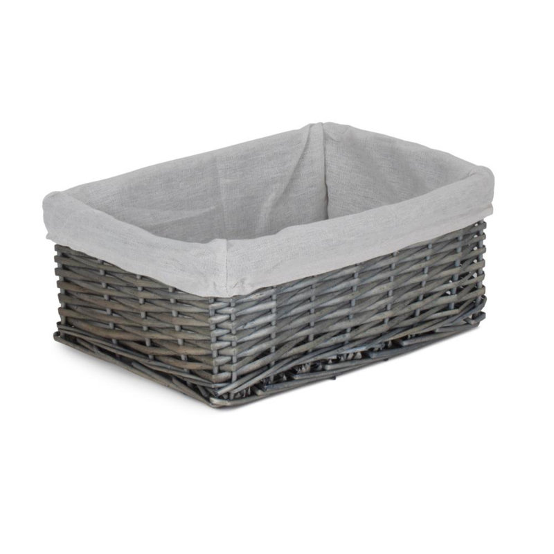 Shinde Wicker Lined Storage Basket, Antique Wash, 15cm H x 35cm W x 25cm D