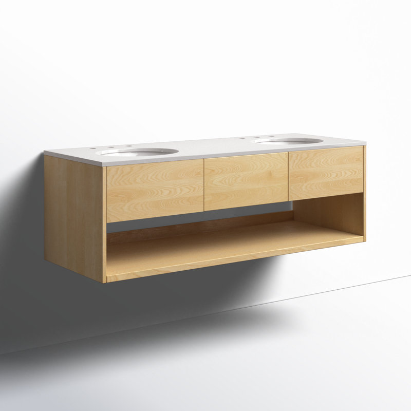Redbridge 60'' Double Wall Mounted Bathroon Vanity with Quartz Top