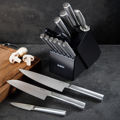 Babish High-Carbon 1.4116 German Steel 15 Piece Full Tang Forged Cutlery Kitchen Knife Block Set - Black